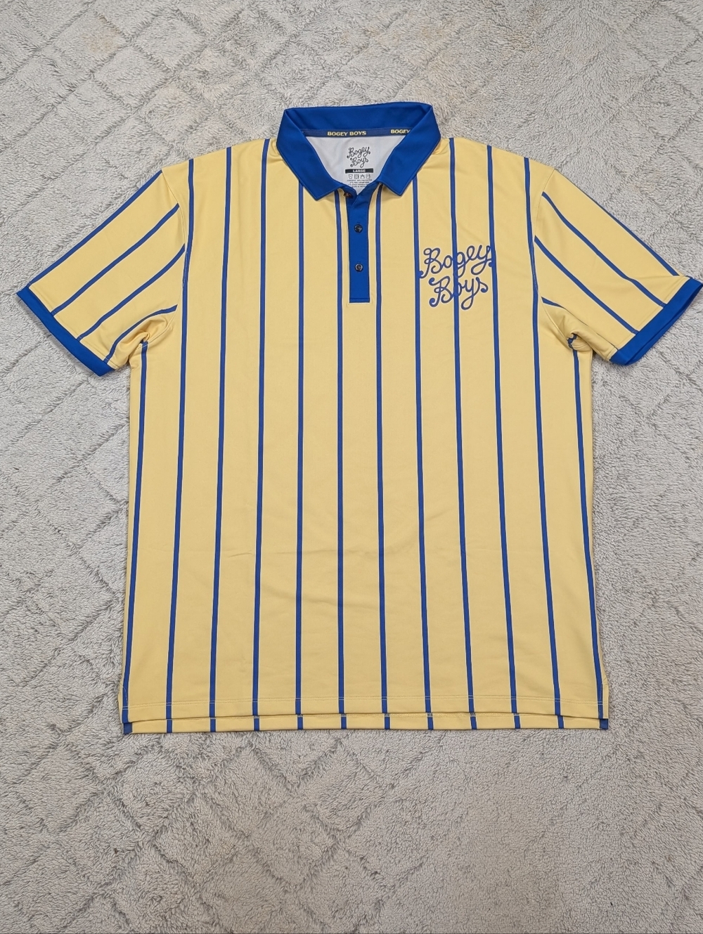 Bogey Boys Shirt Mens L Yellow Blue Stripe Golf Polo Performance Casual